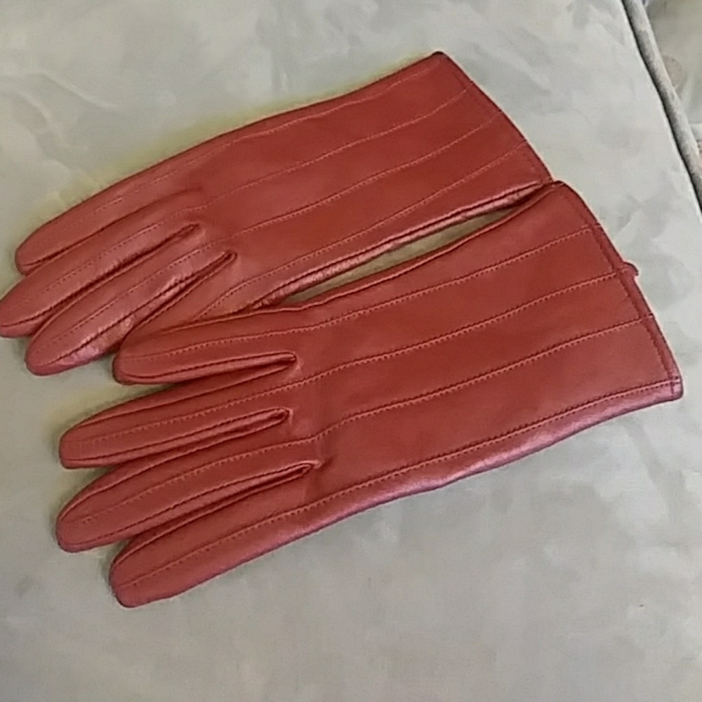 Charter Club✋Red Leather Gloves 👍Small